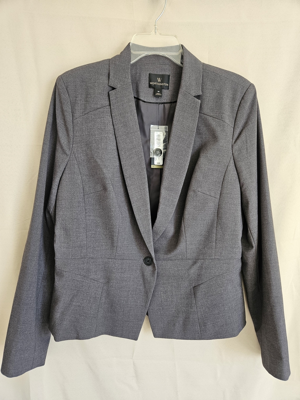 Worthington Charcoal Gray Single-Button Tailored Blazer Size 16